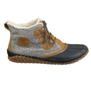 Sorel Women's Out N About Grey Leather Rain Duck Boot Size US 10